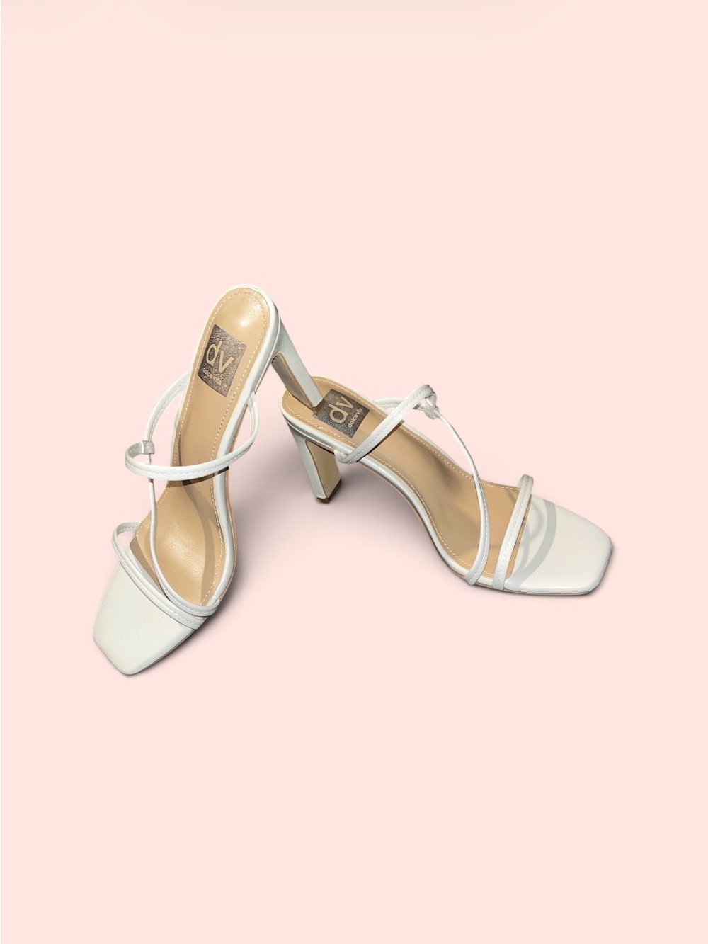 DV by Dolce Vita White Strappy Square-Toe Mid Heels